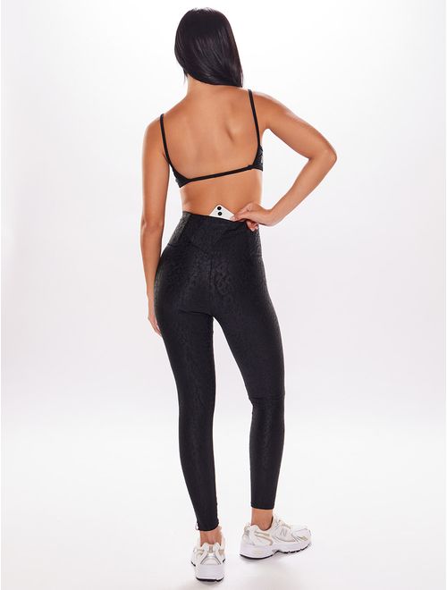 Top Alça Reta + Calça Legging Texturizada Leopard
