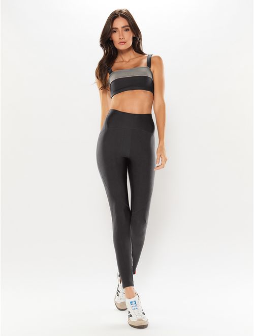 Top Alça Reta Bicolor + Calça Legging Com Recortes Stone